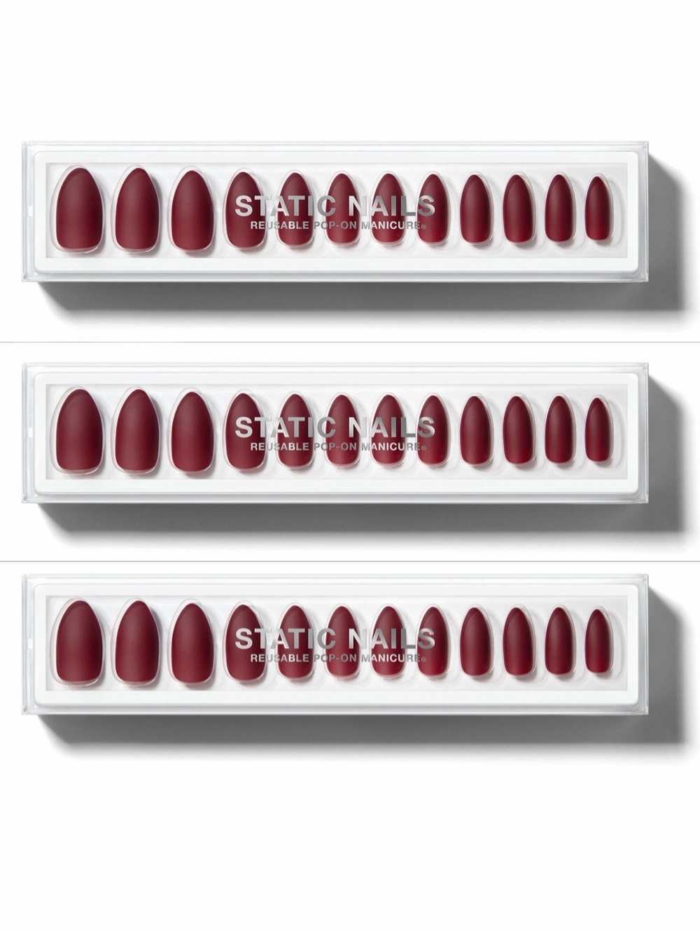 New Static Nails Set of 3 Red Thrones & Roses Almond Pop-On Manicure